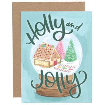 Holly Jolly Snowglobe Holiday Greeting Card